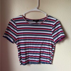 Ambiance Red, White, and Blue Ribbed Crop T-Shirt